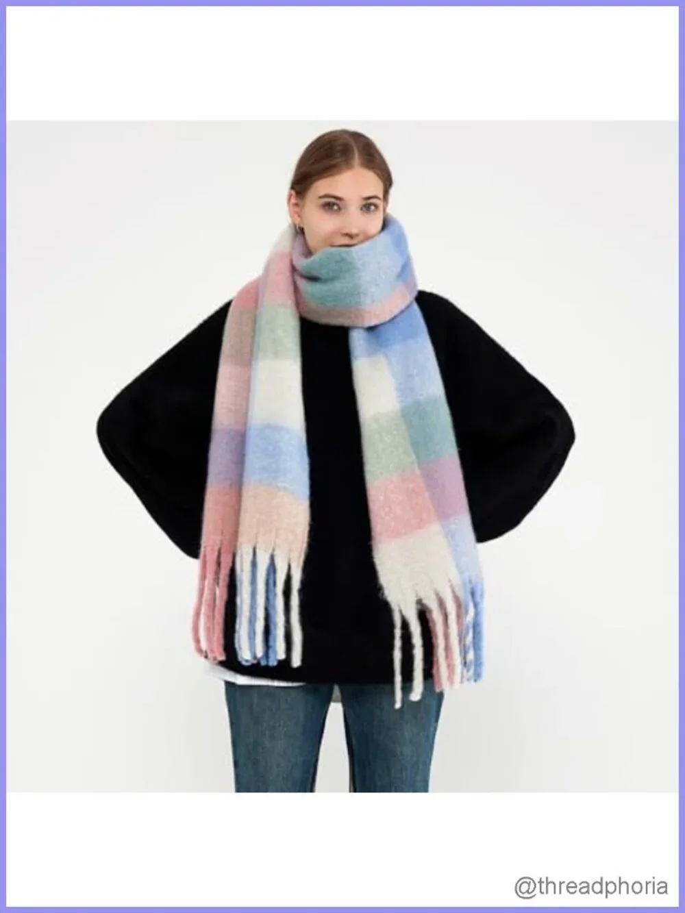 Chunky Knit Plaid Scarf for Women Oversized Cold Weather Wrap Shawl